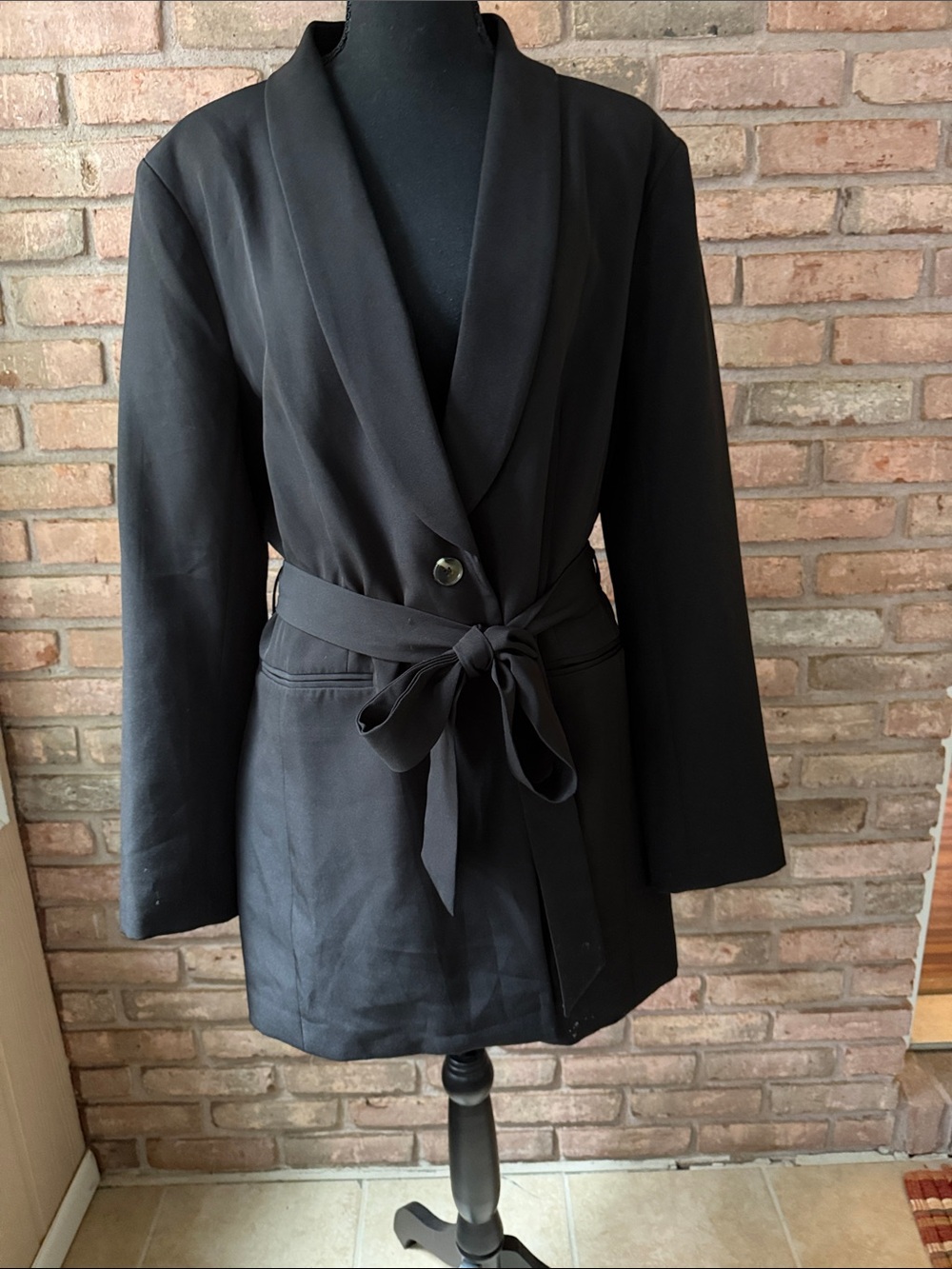 Black Belted Shawl Collar Women's Blazer